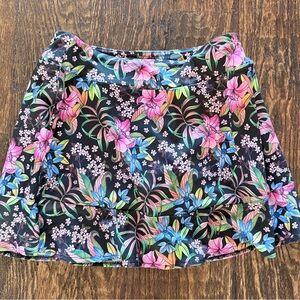 Gottex Floral athletic Skirt - Black with Pink and Blue w/ shorts built in